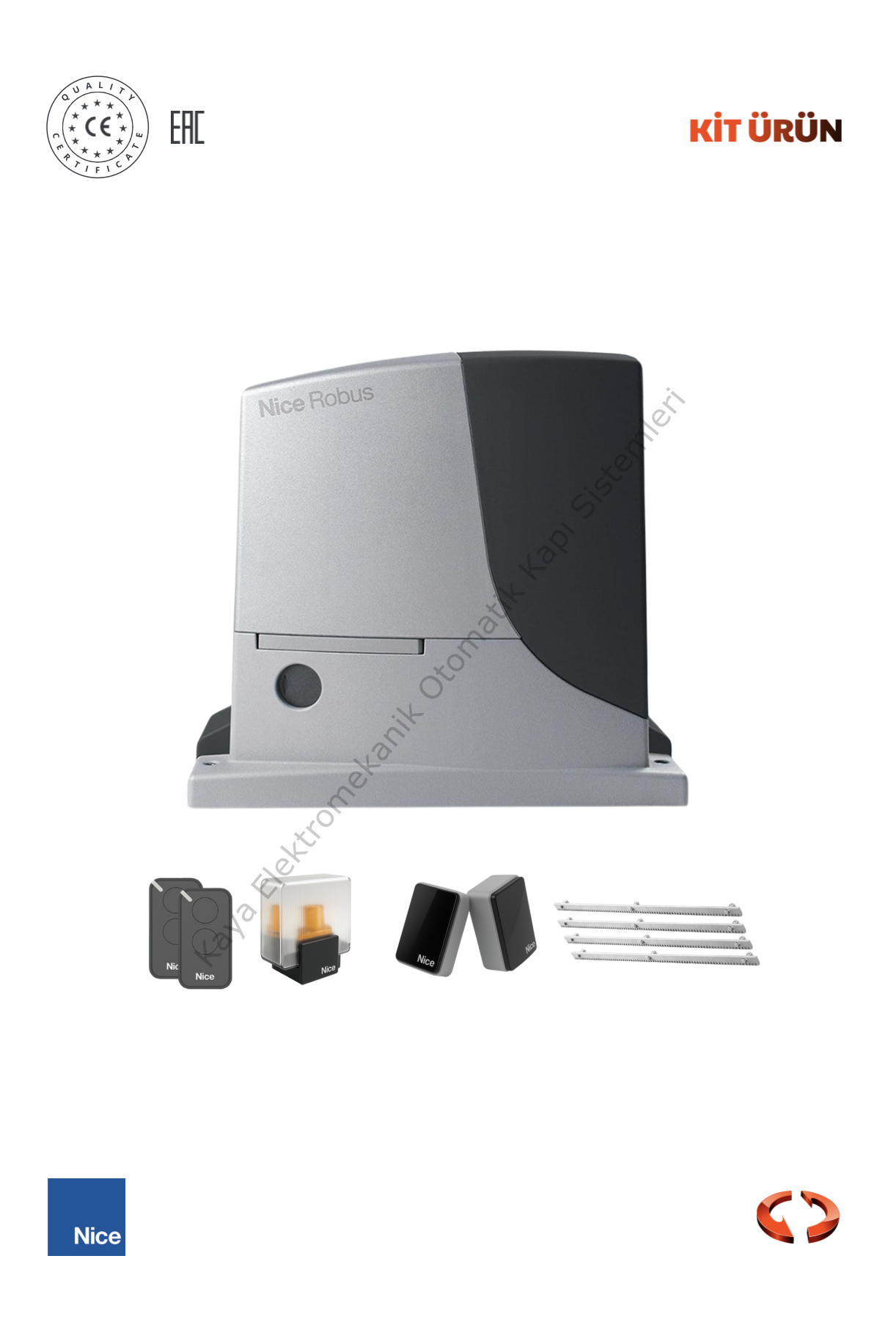 Nice Robus 1000 KG Yana Kayar Bahçe Kapısı Motor Kiti (Otomatik Kapı Motoru) (Aksesuarlı Kit)