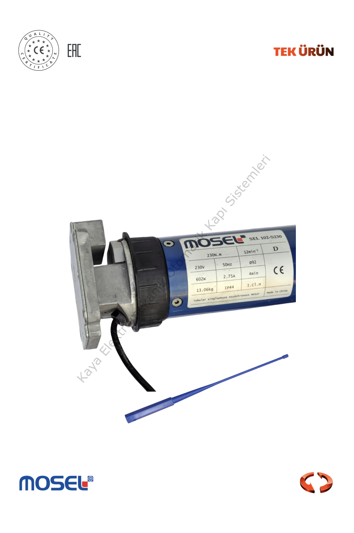 Mosel SEL70 230NM Motor ( Kepenk Motoru) (Otomatik Kapı Motoru)