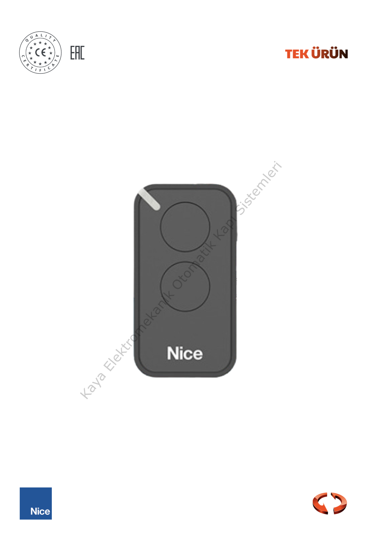 Nice Era Intı 2 Kanallı Kumanda Siyah (Otomatik Kapı Kumandası)