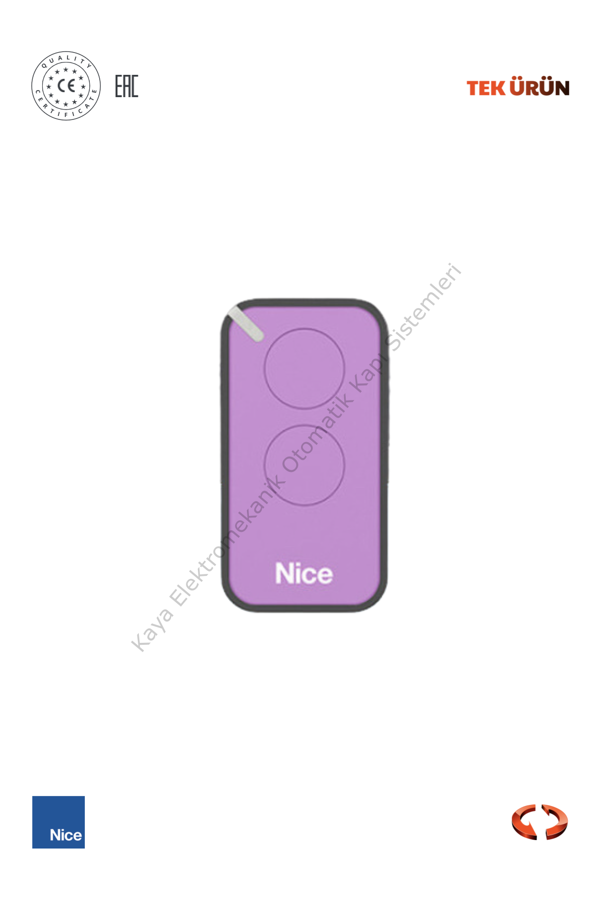 Nice Era Intı 2 Kanallı Kumanda Lila (Otomatik Kapı Kumandası)