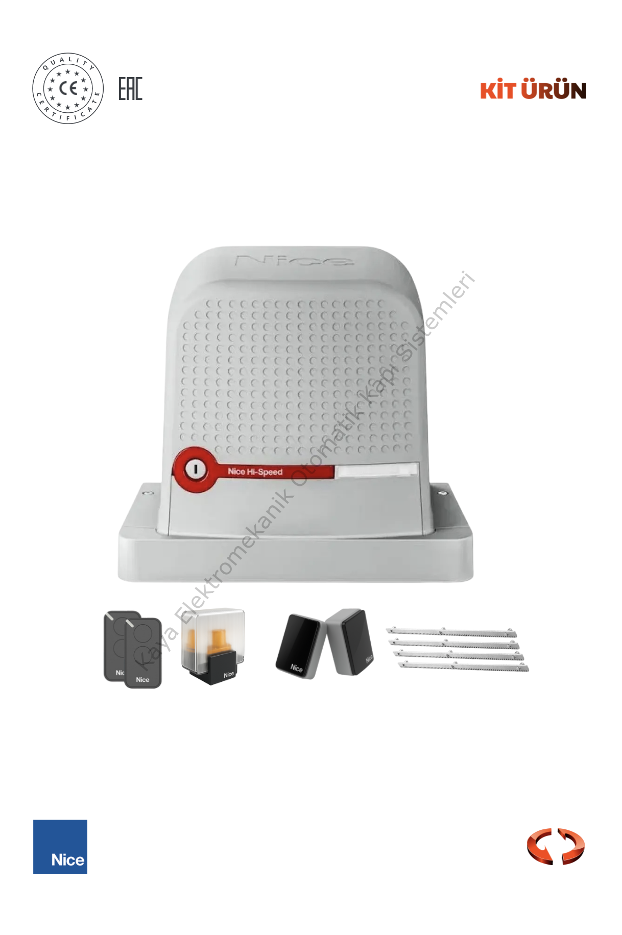 Nice Robus 600 KG HS Hızlı Seri Yana Kayar Bahçe Kapısı Motor Kiti (Otomatik Kapı Motoru) (Aksesuarlı Kit)