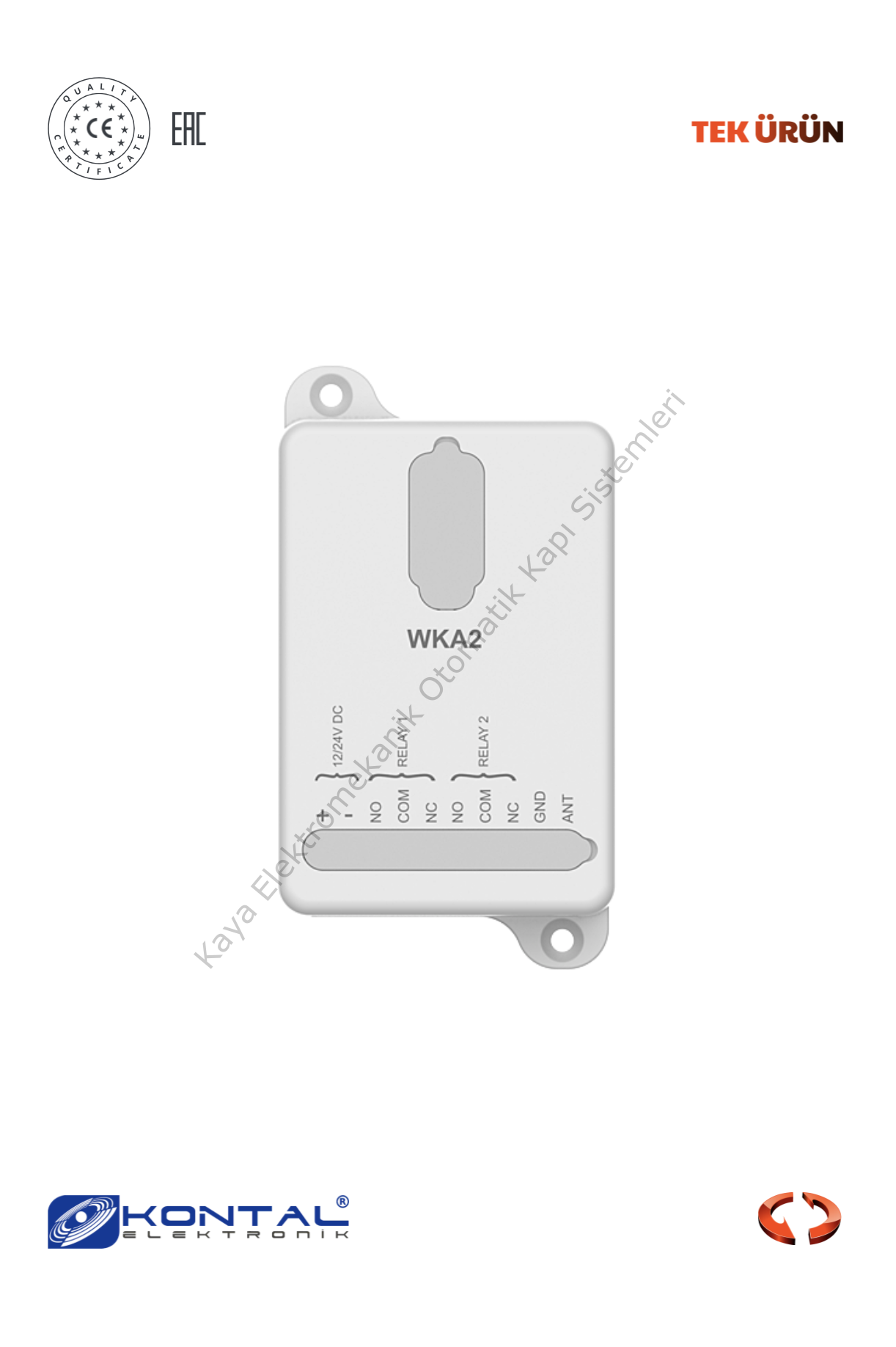 Kontal WKA2 - 2 Kanal Çıkışlı WiFi & Kumanda Alıcı (Otomatik Kapı Aksesuarı)
