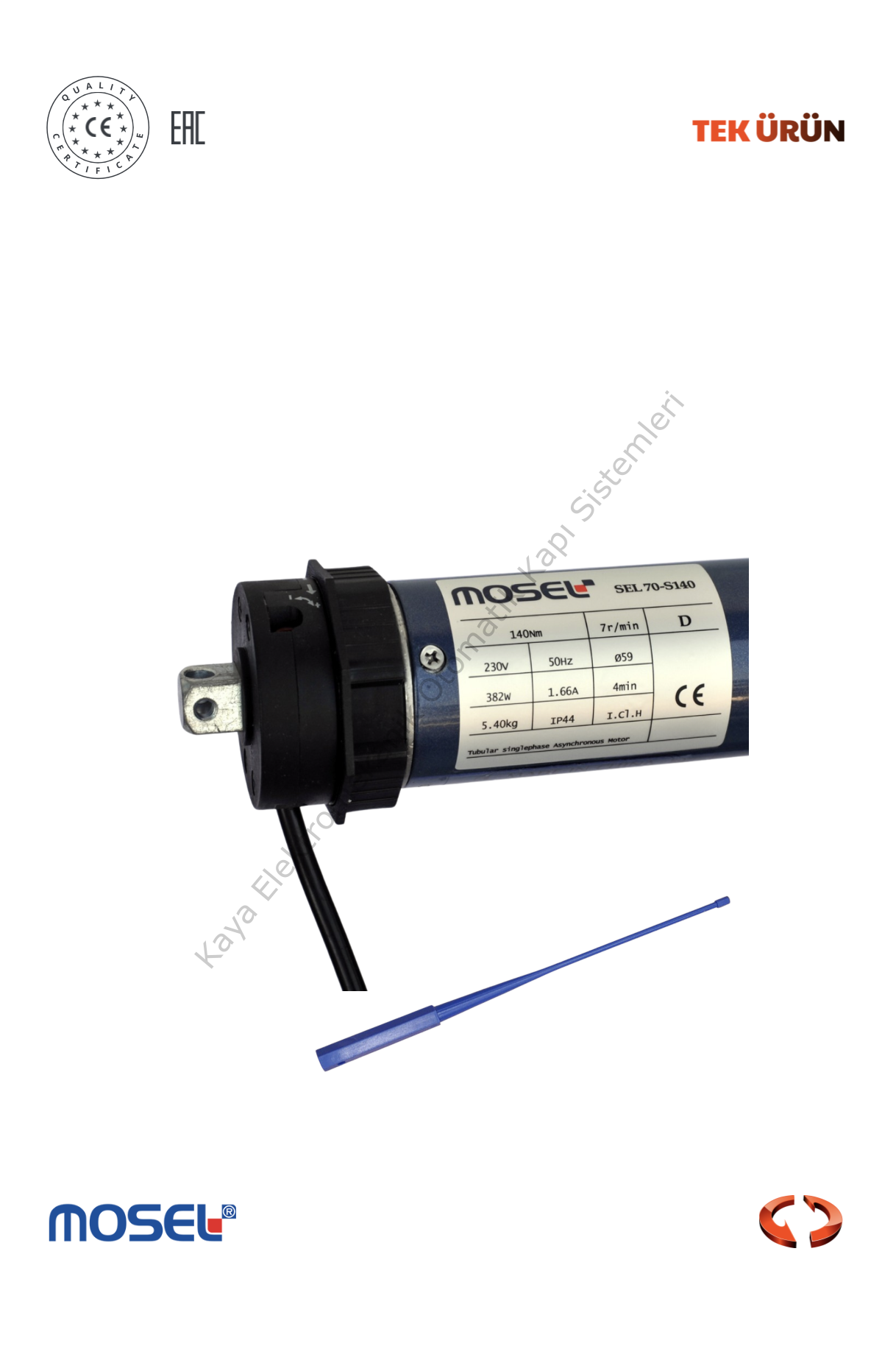 Mosel SEL70 140NM Motor ( Kepenk Motoru) (Otomatik Kapı Motoru)