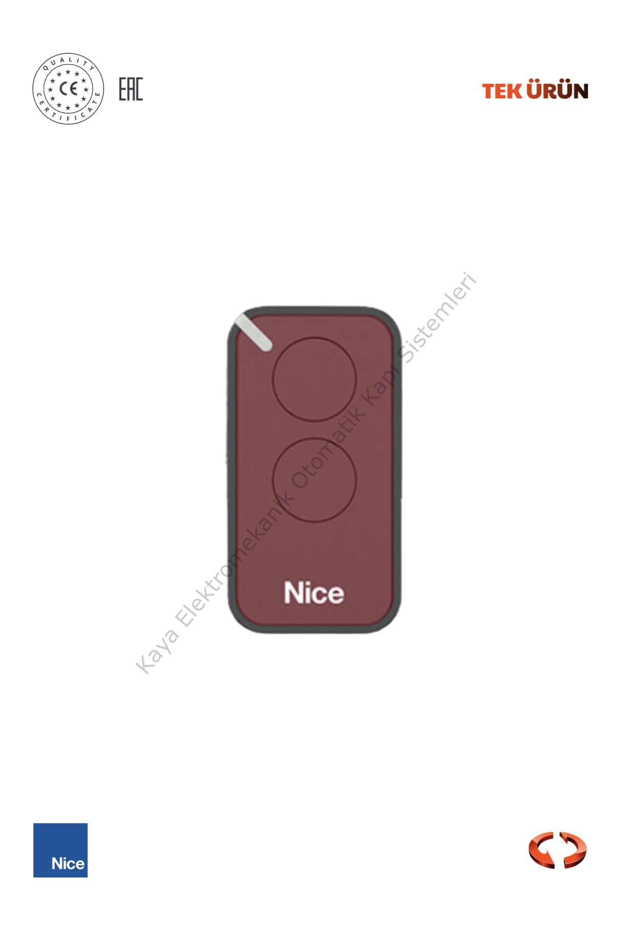 Nice Era Intı 2 Kanallı Kumanda Kırmızı (Otomatik Kapı Kumandası)