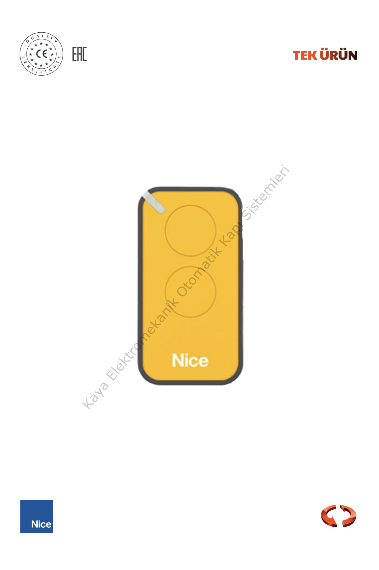 Nice Era Intı 2 Kanallı Kumanda Sarı (Otomatik Kapı Kumandası)
