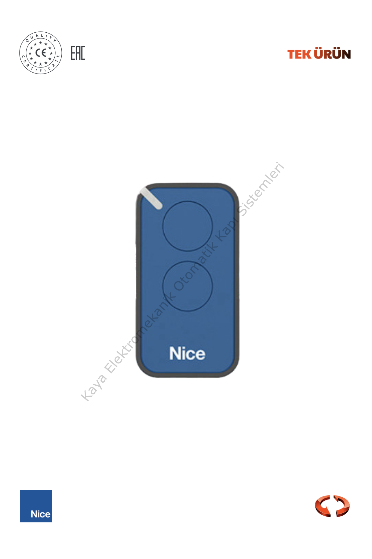 Nice Era Intı 2 Kanallı Kumanda Mavi (Otomatik Kapı Kumandası)