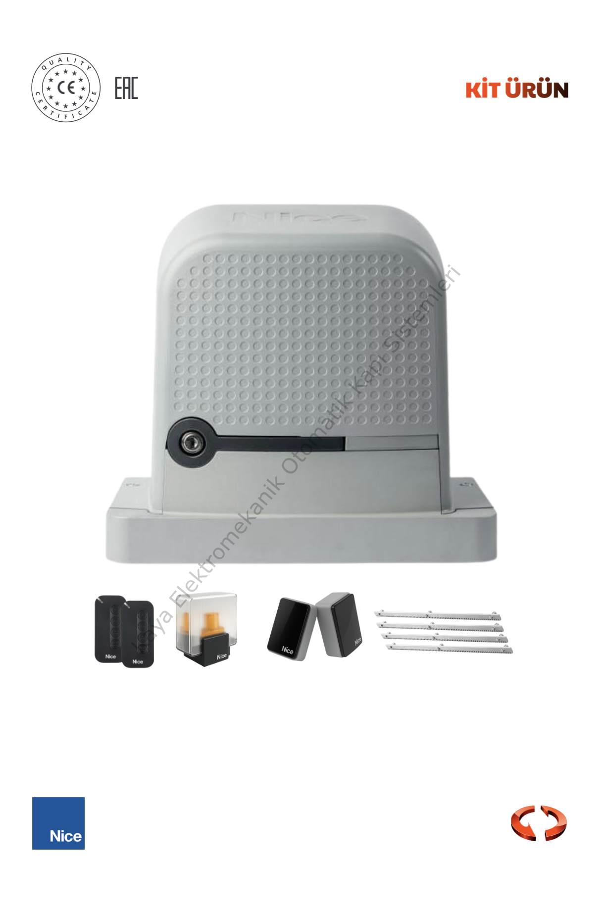 Nice Robus 400 KG Yana Kayar Bahçe Kapısı Motor Kiti (Otomatik Kapı Motoru) (Aksesuarlı Kit)