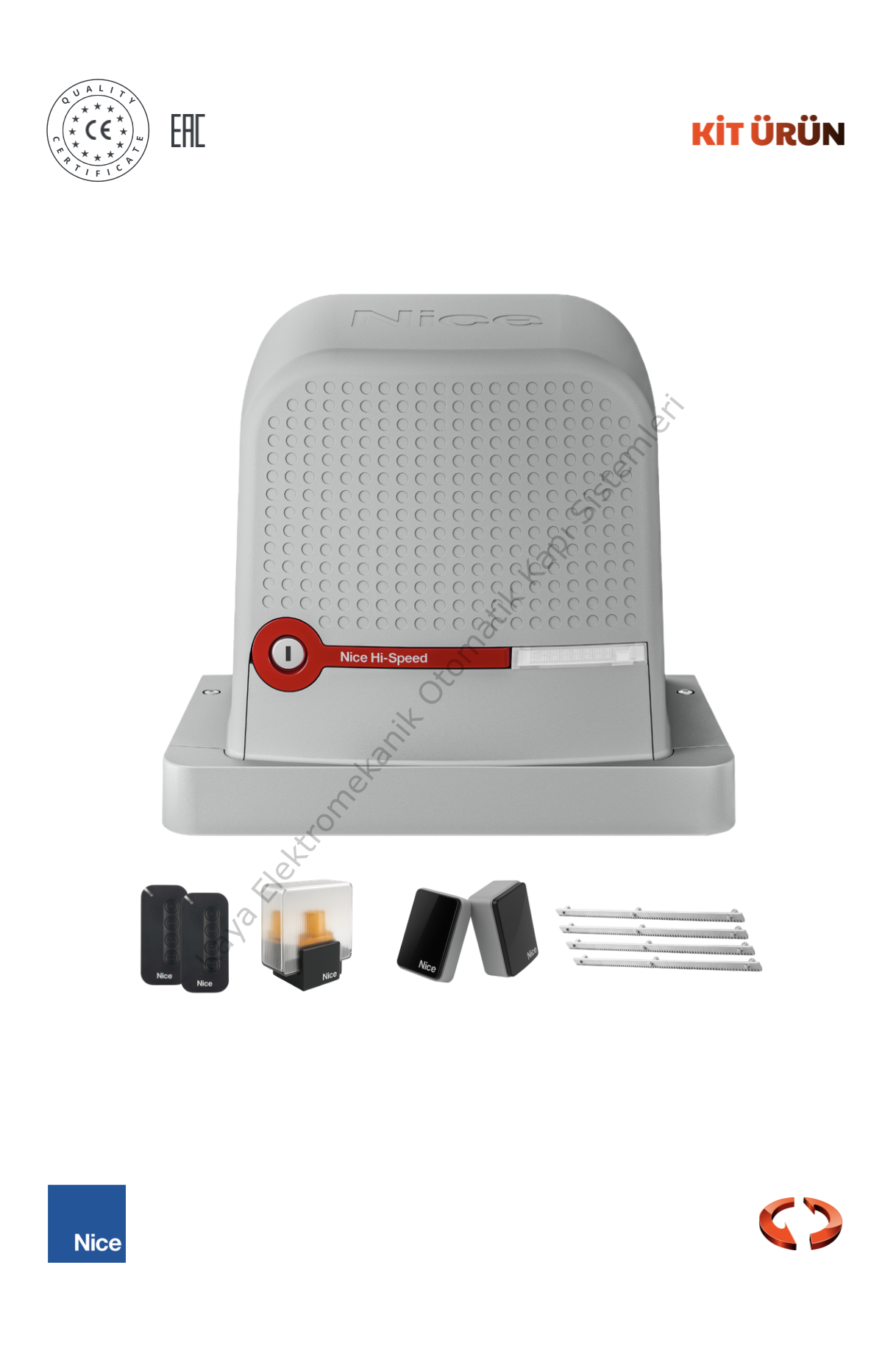Nice Robus 600 KG HS Hızlı Seri Yana Kayar Bahçe Kapısı Motor Kiti (Otomatik Kapı Motoru) (Aksesuarlı Kit)