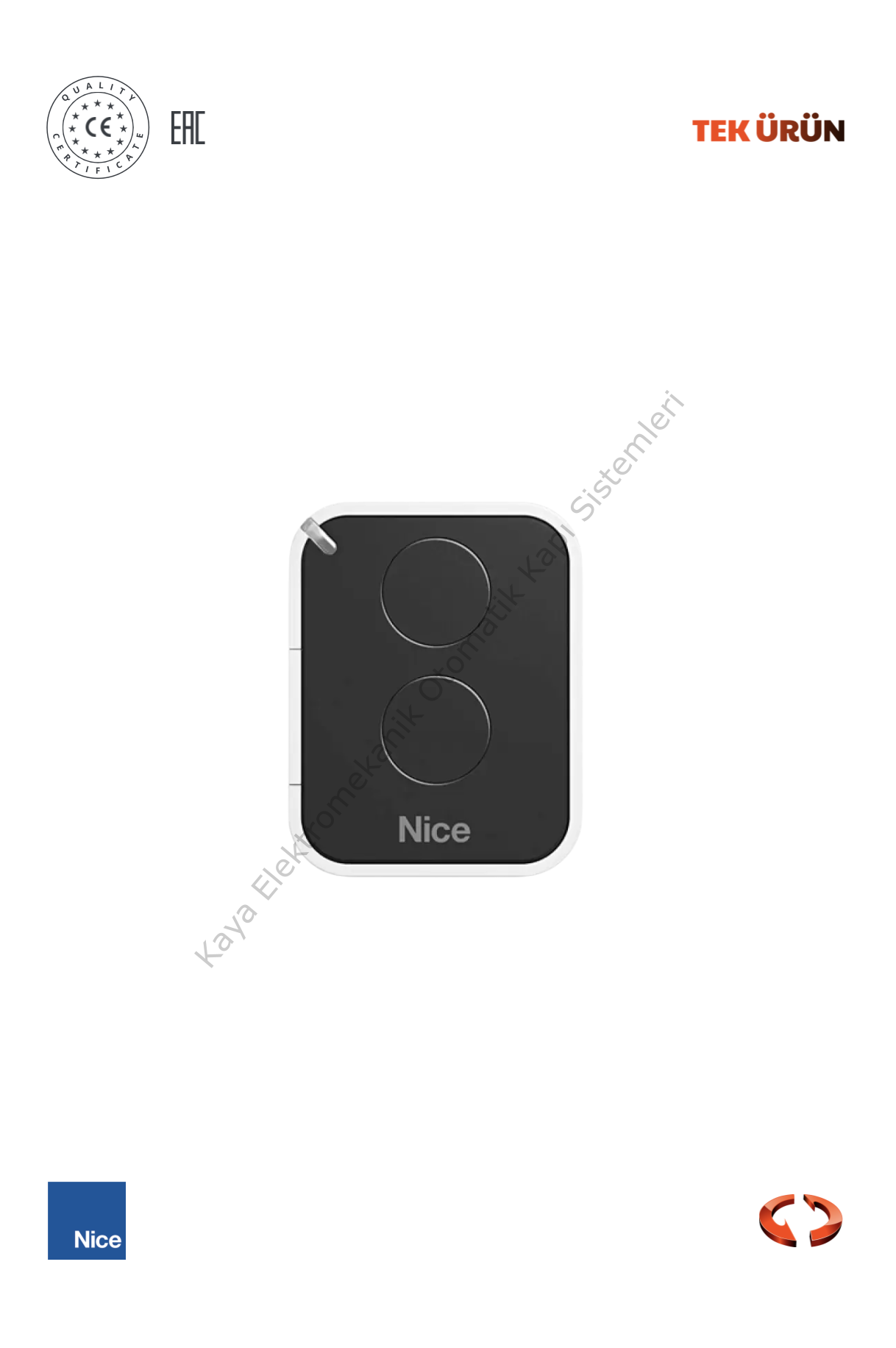 Nice Era One 2 Kanallı Kumanda Otomatik Kapı Kumandası)