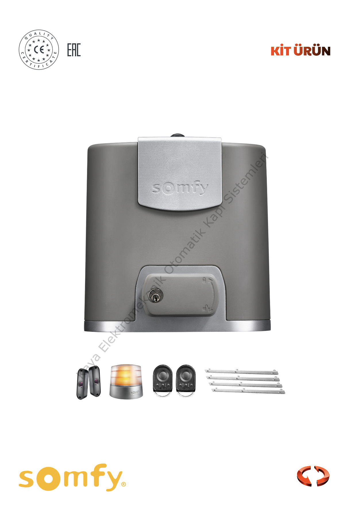 Somfy Elixo 500KG 3S RTS 24V Yana Kayar Bahçe Kapısı Motor Kiti (Otomatik Kapı Motoru) (Aksesuarlı Kit)