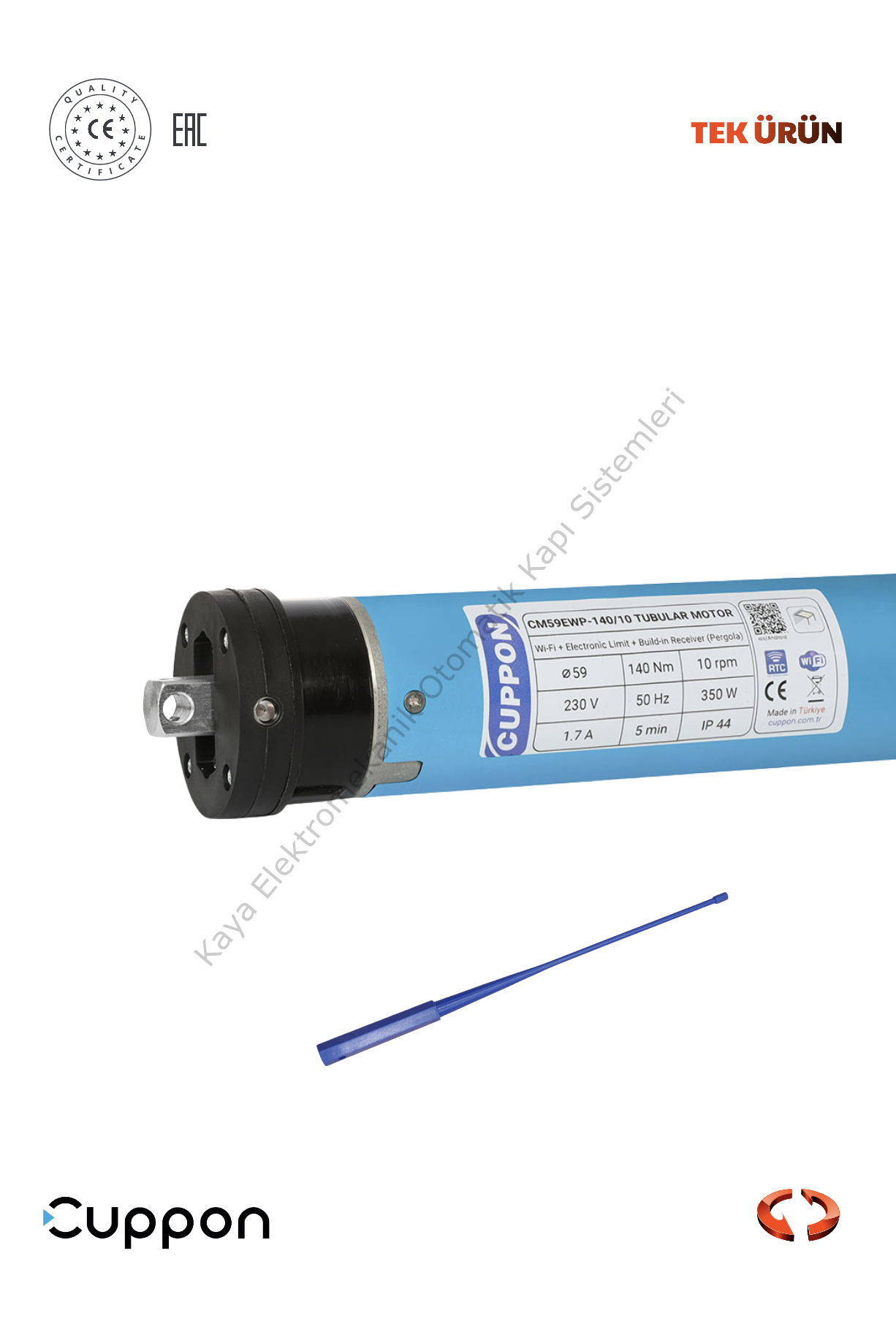 Cuppon EWG WiFi ve Dahili Alıcılı Pergola Cam Tüp Motor (Otomatik Kapı Motoru)