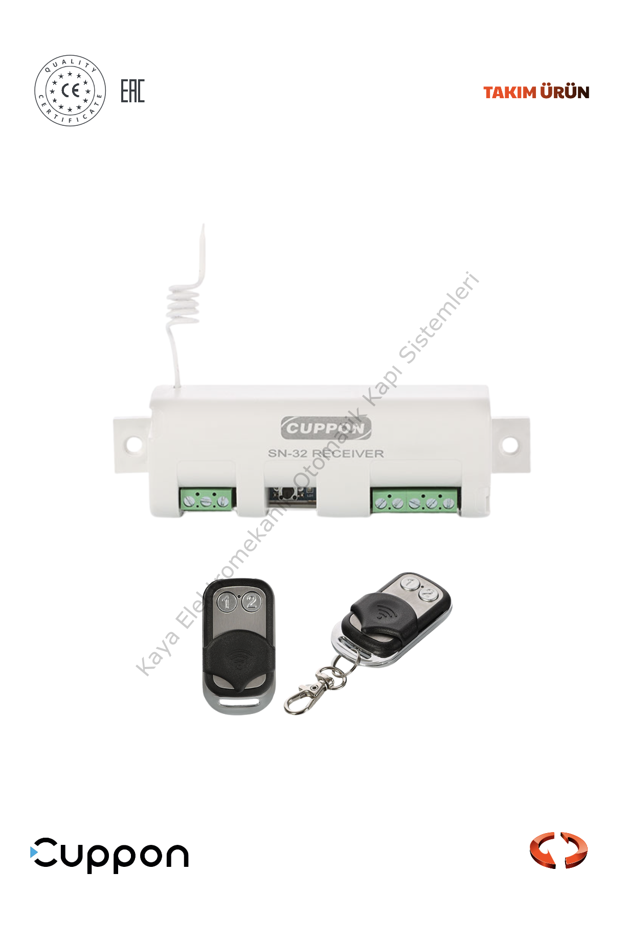 Cuppon SN-32 Alıcı ve 2BK 2 Kanallı Kumanda Set (Otomatik Kapı Aksesuarı)