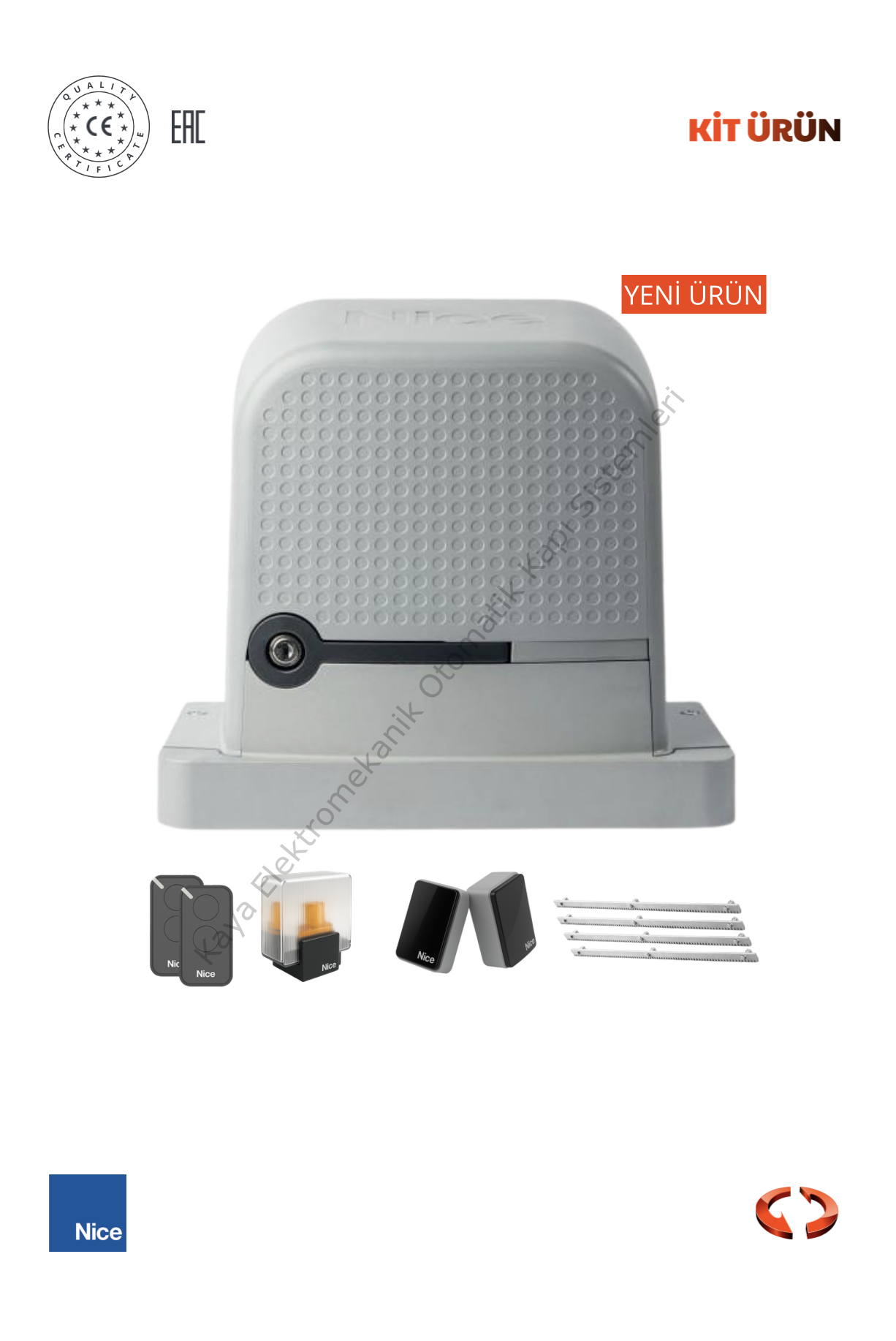 Nice Robo 1000 KG Yana Kayar Bahçe Kapısı Motor Kiti (Otomatik Kapı Motoru) (Aksesuarlı Kit)