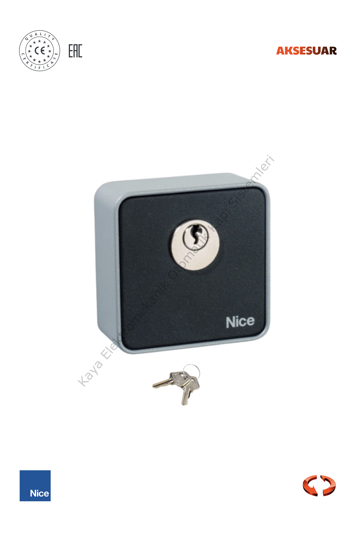Nice EKS Çift Yönlü Anahtarlı Şalter (Otomatik Kapı Aksesuarı)