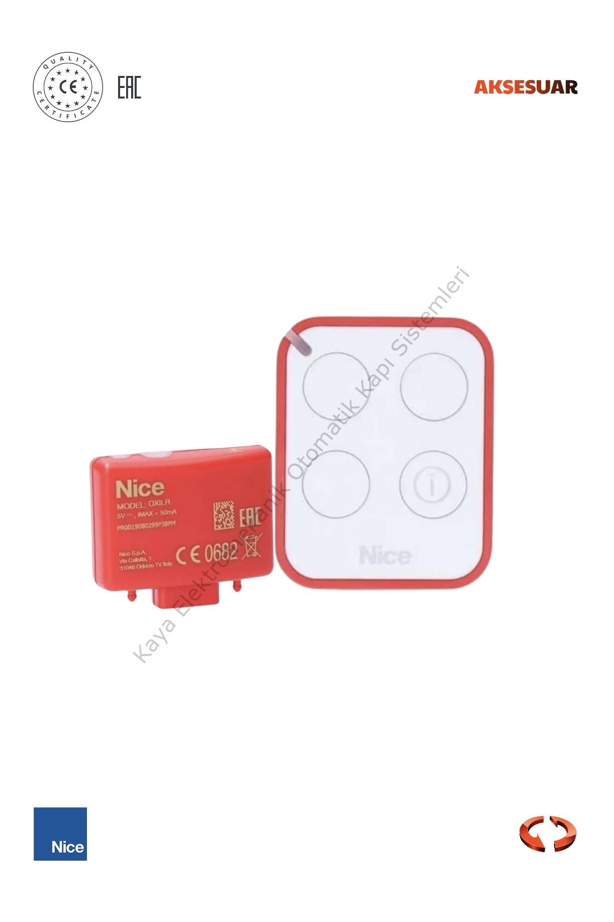 Nice Lora Uzak Mesafeli Alıcı ve Kumanda Set ONELRKIT (Otomatik Kapı Aksesuarı)