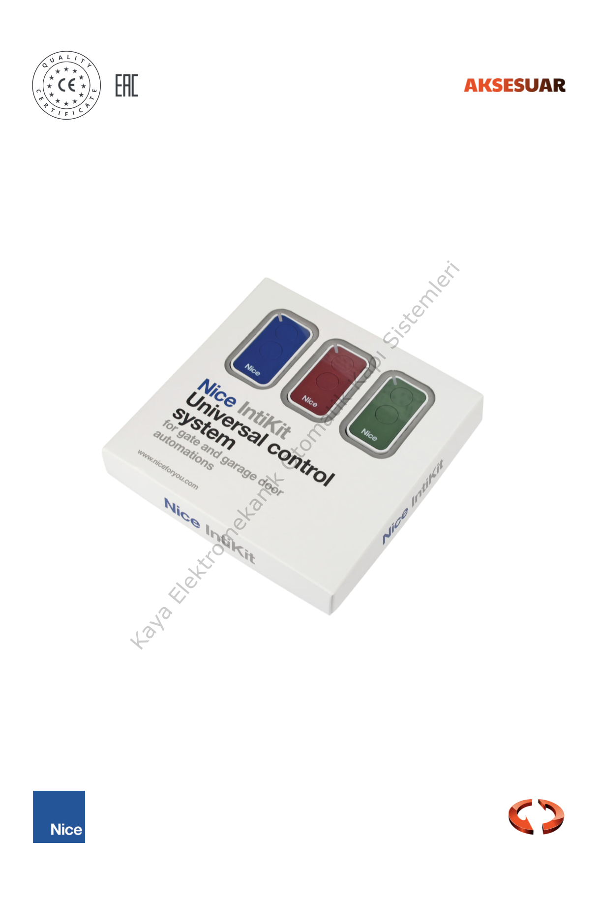Nice Era Intı 2 Kanallı Kumanda Seti 3'lü (Otomatik Kapı Aksesuarı)
