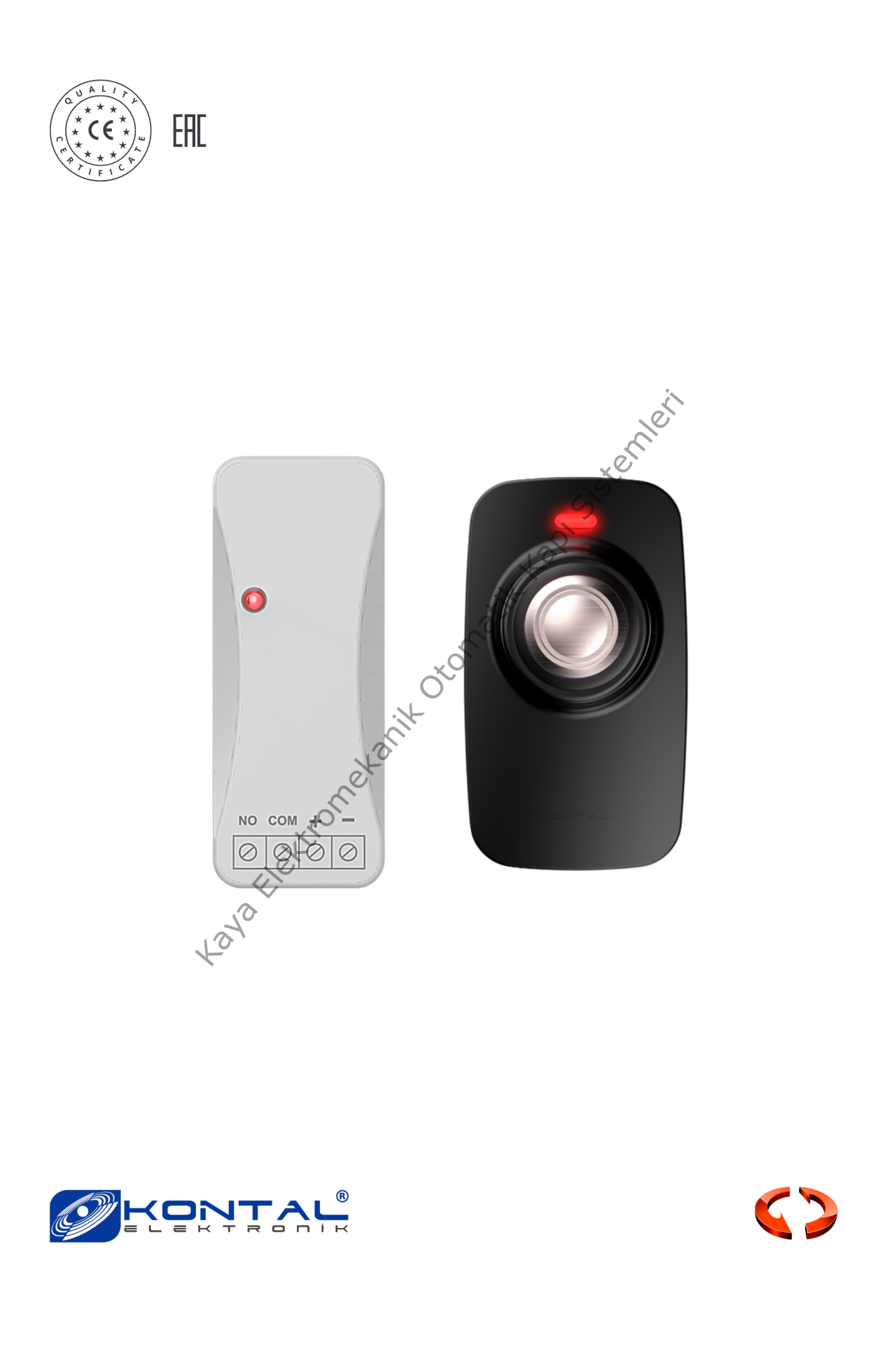 Kontal KB1 Kablosuz Buton Siyah ve Buton Alıcısı - 2'li Takım (Otomatik Kapı Aksesuarı)